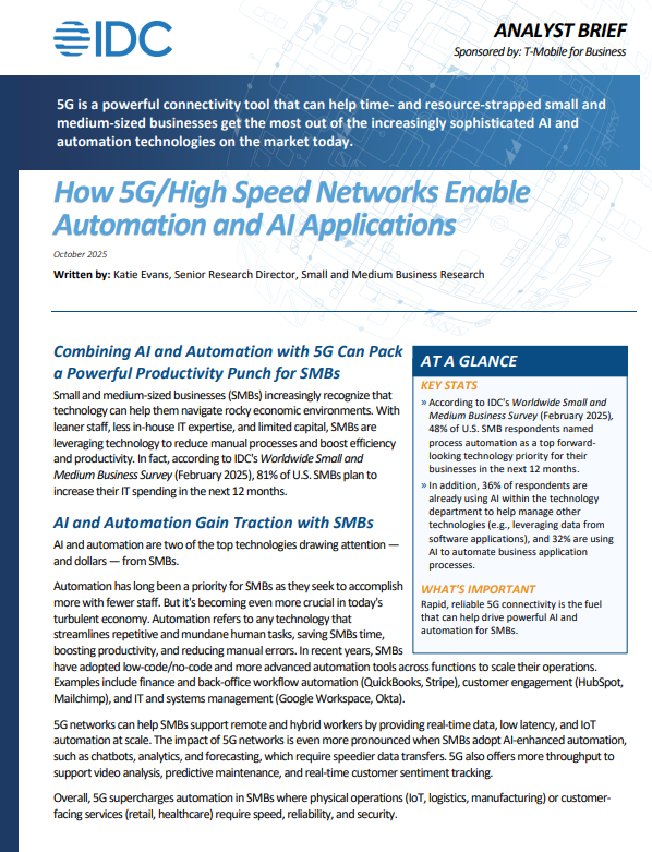 How 5G/High Speed Networks Enable Automation and AI Applications