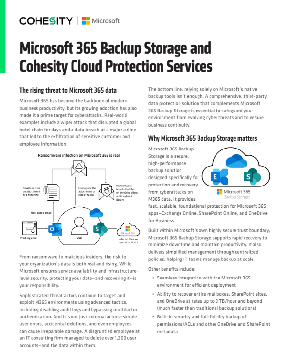 Microsoft 365 Backup Storage and Cohesity Cloud Protection Services